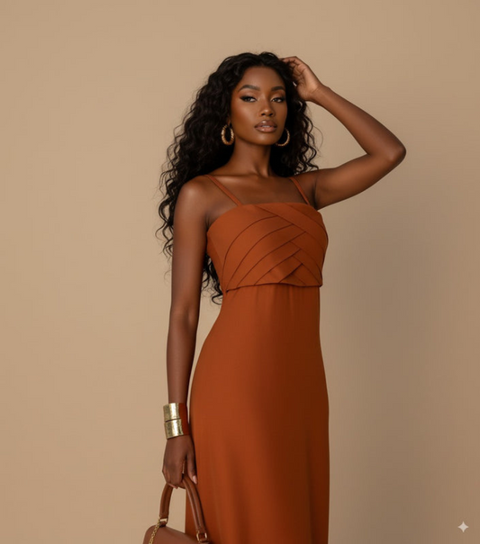 Vestido Drapeado Âmbar Solar