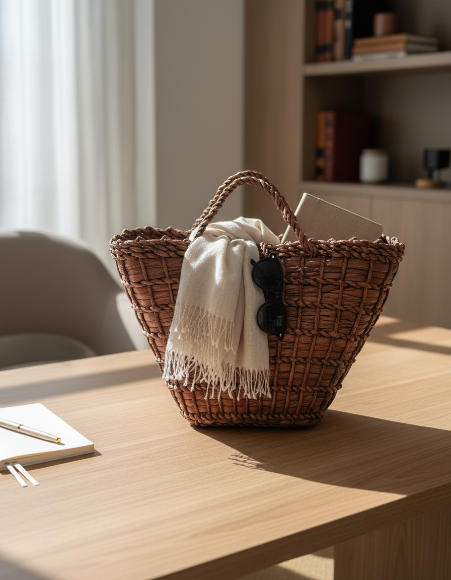 Bolsa Artesanal de Palha Estruturada Marrom