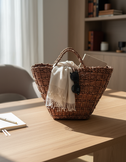 Bolsa Artesanal de Palha Estruturada Marrom