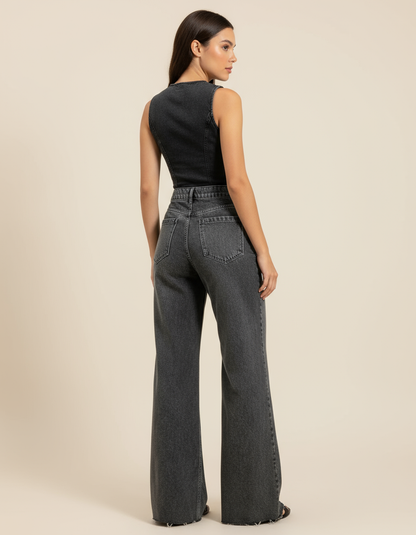 Calça Wide Leg Estonada Preta